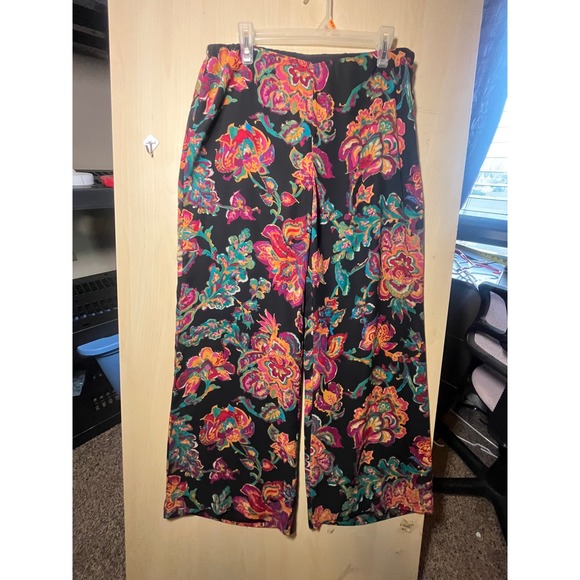 Lauren Ralph Lauren Black Floral Wide Leg Palazzo Pants Size 12 - Picture 2 of 5